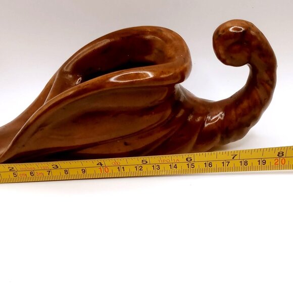 Vintage Cornucopia Horn of Plenty Pottery Dark Brown Ceramic Table Planter - Picture 9 of 11